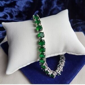 Swarovski Elements 925 Sterling Silver Round Emerald Green Tennis Bracelet NEW